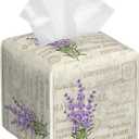 Leather Tissue Box Holder Lavender Flowers Tissue Box Cover Square Waterproof Tissue Holder Organizer Modern Napkin Holder for Bedroom Dresser Night Stand Office Desk