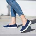 Puxowe Women's Walking Slip on Shoes, Knit Comfortable Slip Resistant Shoes for Women, Lightweight Breathable Low-Top Casual Fashion Sneakers Wide Navy Size 6.5 US
