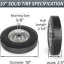 GICOOL 10" x 2.5" Flat Free Solid Rubber Tire with 5/8" Axle Bore Hole, 2 1/4" Hub, Replacement 4.10/3.50-4" for Hand Truck Dolly Trolley Garden Wagon Cart Generator, 2 Pack