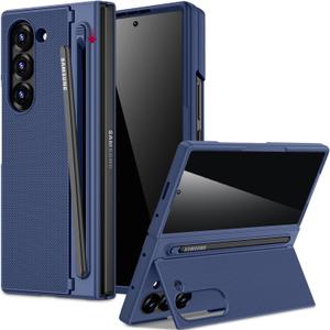 Miimall for Samsung Galaxy Z Fold 6 Case with S Pen Holder Slot [Military Grade Drop][Built-in Privacy Screen & Invisible Kickstand] Slim Thin Protective Phone Case for Galaxy Z Fold 6 5G Cover Blue (Dark(No Pen))