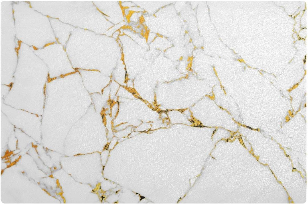 Eyanle Coffee Mat Bar Maker Machine Pad for Countertops Leather Absorbent Drying Kitchen Counter Accessories Decor 18x12 White Gold Marble Texture