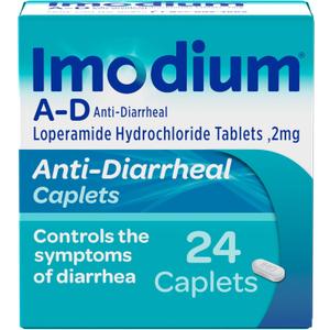 Imodium A-D Diarrhea Relief Caplets with Loperamide HCl, Anti-Diarrheal Medicine to Help Control Symptoms of Diarrhea Due to Acute, Traveler's Diarrhea, HSA/FSA Eligible, 24 ct, 2 Packs