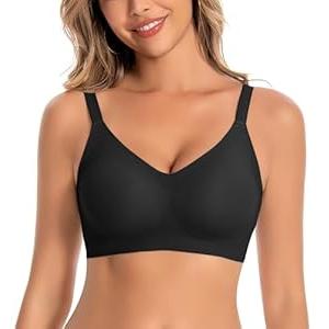 Women's Wireless Bras Comfortable Seamless Bralettes Push Up Everyday Bra for Women 3-Row Back Hooks (X-Large, Black)