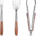 FJNATINH Heavy-Duty Grilling Accessories Rose Wooden BBQ Grilling Tools Set,Outdoor Grill Set with Spatula, Fork & Tongs,Essential Accessories for Barbecue & Grill. Ideal Gift for Men