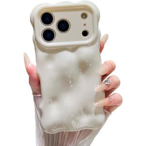 XIZYO for iPhone 17 Pro Case 6.3 Inch Cute Wave Pattern Aesthetic Phone Case 3D Curly Wavy Shape Plating Glitter Bling for Women Girls Soft Bumper Silicone Shockproof Cover, Cream Beige