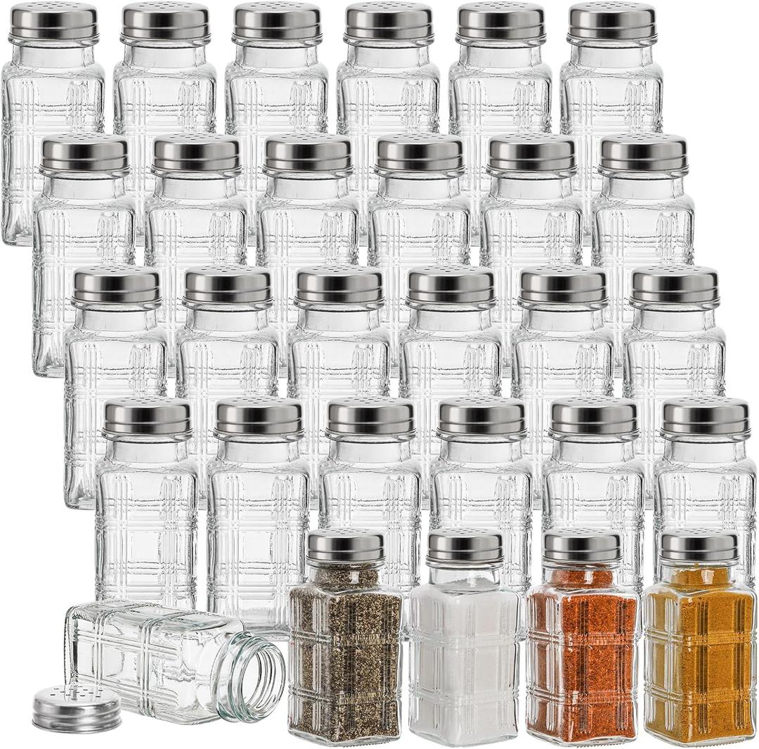 30 Pack Glass Salt and Pepper Shakers, 2.5 Oz Antique Spice Shakers with Metal Lid, Clear Glass Jars Kitchen Gadgets for Seasonings Home Restaurant Cooking Table