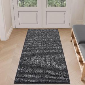 BEQHAUSE Dirt Trapper Door Mat 24" x 60", Non-Slip Washable Doormats Entrance Mat, Dirt Resistant and Absorbent Welcome Mat, Low Profile Floor Mats for Front Back Door and Entryway, Charcoal