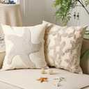 Moucuny 2 Pcs Starfish Pillow Covers 18x18 Embroidery Nautical Coastal Starfish Throw Pillow Covers Summer Ocean Embroidery Home Decor Cotton White Pillowcases Decor for Couch Sofa Bed Room Bedroom