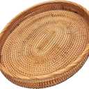 i-lan 20 Inch Oval Rattan Serving Tray 2.4 Inch Wall for Coffee Table Decor