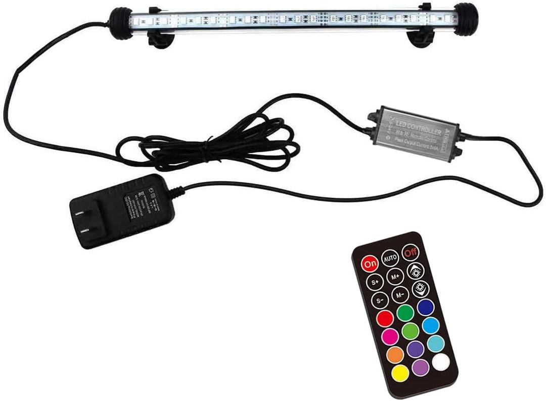 LED Aquarium Light, 11.5 Inches Fish Tank Light RGB Color Underwater light Submersible Crystal Glass Lights, 15 LED Beads, Brightness Adjustable Memory Function, LED Light bar Stick for Fish Tank