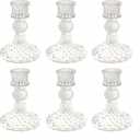 Glass Candlestick Holder,Striped Taper Candle Holders,Set of 6 Candle Stand for Table Centerpieces, Home Decor,Weddings,Festival and Parties (Clear Dimond Pattern)