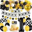 One Happy Dude 1st Birthday Party Decorations Party Supplies First Birthday Party Decoration for Boy Black and Yellow Theme Backdrop Balloon High Banner