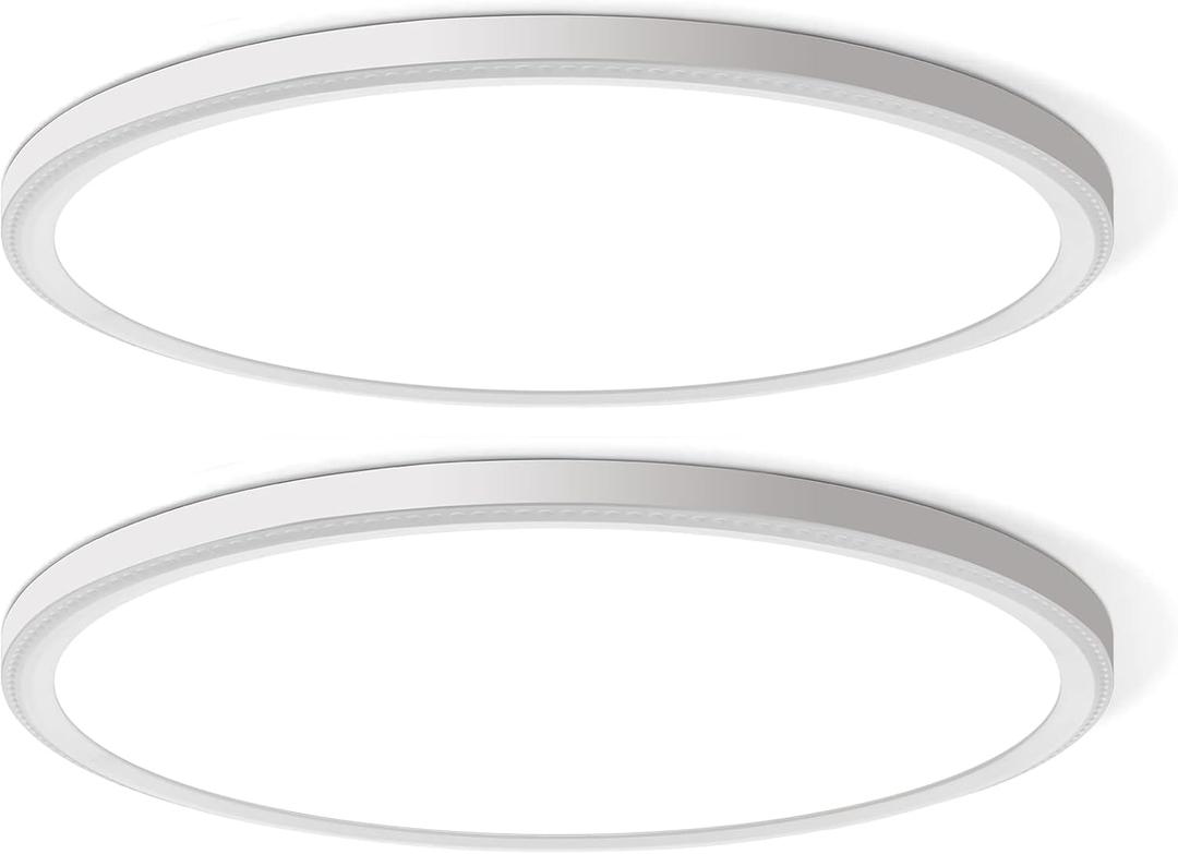 WKONCLDY Two Pack 4700lm LED Flush Mount Ceiling Light, Super Slim 16 inch 5000K LED Ceiling Light for Bedroom, Living Room, Dining Room (White)