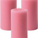 Mister Candle Dripless Unscented Pillar Candles, Set of 3 Hand Poured Pink Pillar Candles, Solid Color Non-Scented Candles for Home Decor, Premium Wax, 80 Hr Burn Time, 3x6 Inch