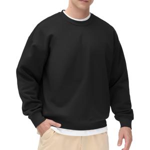 THE GYM PEOPLE Men's Fleece Crewneck Sweatshirt Thick Loose fit Soft Basic Pullover Sweatshirt (Large, Black)