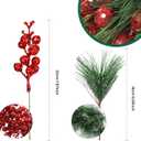 Geosar Red 48 Pieces Christmas Tree Picks Glitter Berry Stems Artificial Small Picks, Pine Branches & Holly Berries Bulk Christmas Sprigs for DIY Xmas Wreath Crafts Gifts, Holiday Xmas Home Decor