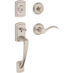Baldwin Nautica, Front Entry Handleset with Interior Lever, Featuring SmartKey Deadbolt Re-Key Technology and Microban Protection, in Satin Nickel Baldwin Nautica, Front Entry Handleset with Interior Lever, Featuring SmartKey Deadbolt Re-Key Technology and Microban Protection, in Satin Nickel