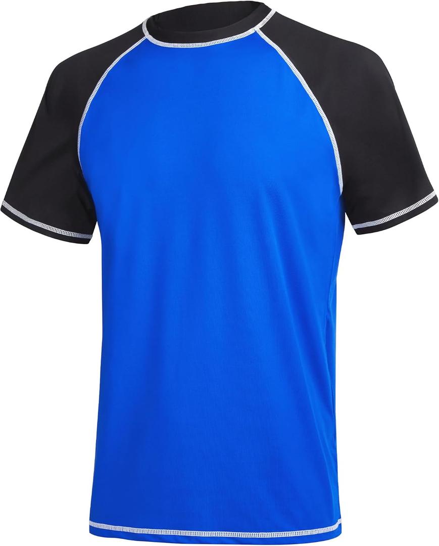 Satankud Men's UPF 50+ Rashguard Swim Tee Short Sleeve Running Shirt Swimwear Swim Hiking Workout Shirts (Medium, 04- T3- Blue/Black)