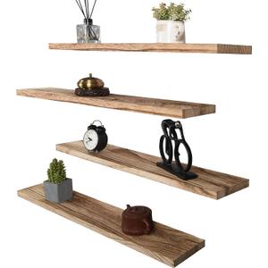 Wood Floating Shelves for Wall, Wooden Wall Shelves for Bedroom, Wall Mounted Shelves for Living Room, Set of 4 Light Brown 36 Inch