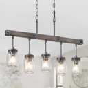 LOG BARN Farmhouse Chandeliers for Dining Room, 5 Light Mason Jar Kitchen Island Lighting, Rustic Faux Wood Island Lights for Kitchen