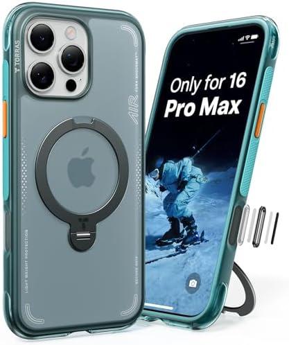 TORRAS Ostand Q3 Air for iPhone 16 Pro Max Case with 360 Magnetic Stand, Fit for MagSafe, Military Grade Drop Tested, Camera Control Button, Shockproof Phone Case for iPhone 16 Pro Max 6.9", Blue