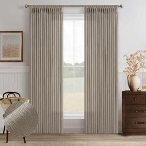 Linen Taupe Curtains 96 Inches Long Pinch Pleat for Living Room Dining 2 Panels Tan Brown Burlywood Light Filtering Privacy 96 Inch Pleated Drapes Hooks Rings Back Tab for Sliding Door Bedroom