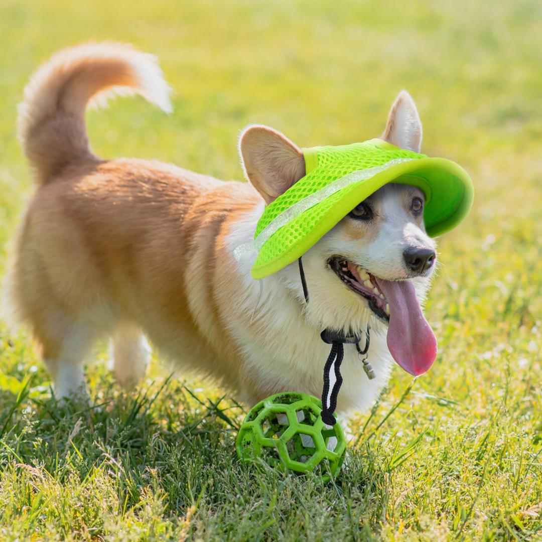 PUMYPOREITY Pet Hat with Ear Holes, Adjustable String Cat Hats, Breathable Hats for Dogs Sun Protection, Cat Birthday Hat, Pet Costume Decoration for Cats and Dogs, Green, M