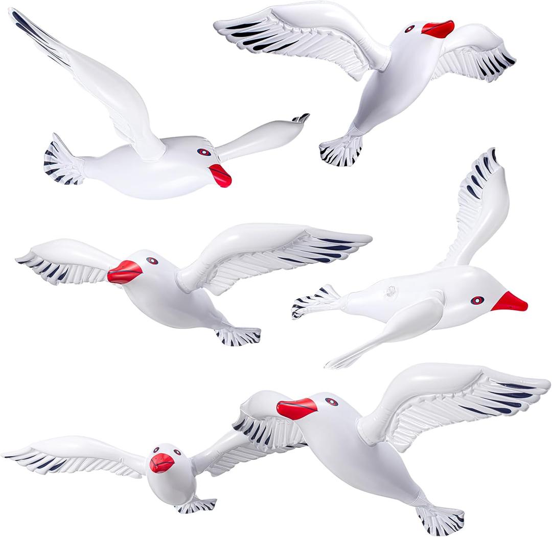 6 Pcs Large Inflatable Seagull Ornaments 24.41 x 13.78 Inch Summer Blow up Seagull Beach Bird Party Decoration Flying Seabird Balloon for Birthday Baby Shower Hawaiian Pool