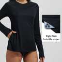 baleaf Rash Guard for Women Swim Shirts UPF 50+ UV Sun Protection Long Sleeve Swimsuit Top Zipper Pocket Thumbhole (Black, L)