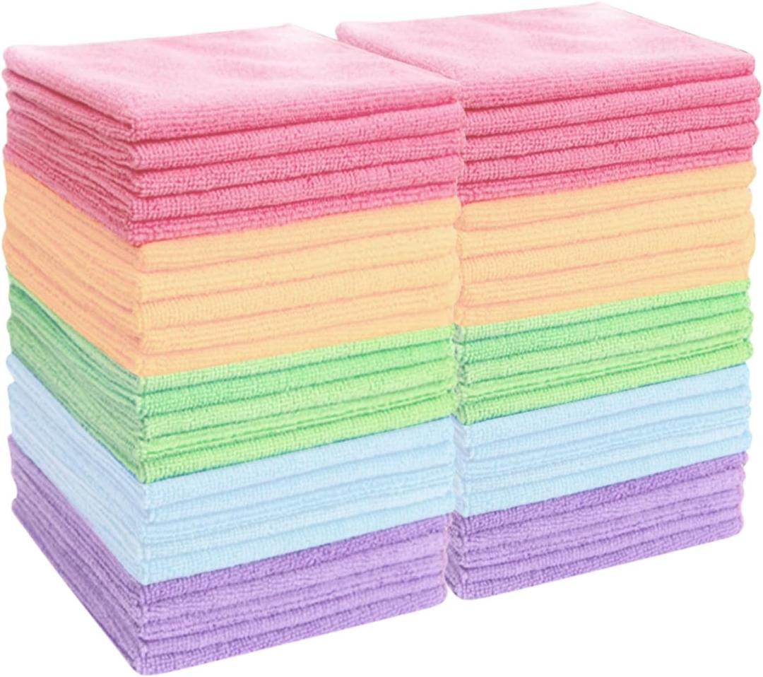 2 x 25 Pack Microfiber Cleaning Cloths11.8x11.8InThin Microfiber Towels Bulk, Towels for HomeKitchen,CarsCleaning Rags 5 ColorsQuick-Dry,Lint-Free