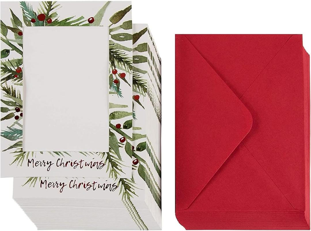 Sustainable Greetings 36-Pack Christmas Photo Card – Red Foil Photo Holder Sleeve, Holiday Photo Frame with Envelopes, Holds 5 x 7 Inches Inserts