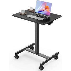 Sweetcrispy Mobile Small Standing Desk - Sit Stand Portable Rolling Laptop Desk with Lockable Wheels, Adjustable Height Computer Workstations, Modern Black (19"D x 25.7"W x 42.5"H)