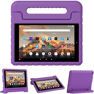 for Amazon Fire hd 10 Tablet case Kids 5th/7th/9th Generation 2015/2017/2019 Released, Shockproof Lightweight Protective Cover with Portable Handle Stand for Boys Girls, Purple
