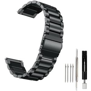 Moran Stainless Steel Watch Band Quick Release Replacement Metal Strap 20mm 22mm for Men Women (Black+Folding Clasp)