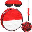 Lunmon Cartoon Animation Piata Red and White Ball Cartoon Birthday Party Favors Anime Themed Fiesta Decorations Piata with Batting Stick Eye Mask and Confetti for Video Nights Sports Team