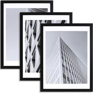 ELSKER&HOME 18x24 Poster Frame Black 3 Pack, Display Pictures 16x20 with Mat or 18x24 Photos without Mat Set of 3, Include 3 Wall Art Prints, Horizontal and Vertical Wall Mounting