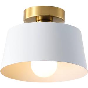 Ceiling Light Fixture, Hallway Ceiling Light with Gold Plate and Matte Black Shade, Modern Simple Style Porch Light Fixtures Semi Flush Mount (White)