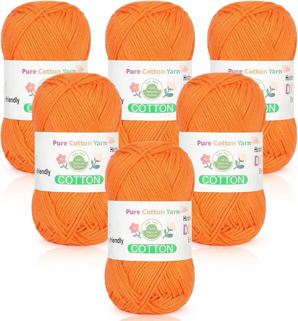 Katech Pure Cotton Yarn for Crocheting & KnittingSoft Sport Weight CYC #2, 6 Skeins (50g Each, 300g Total), Ideal Crochet Yarn for Dishcloths, Baby Clothes, Socks, Lightweight ScarvesOrange