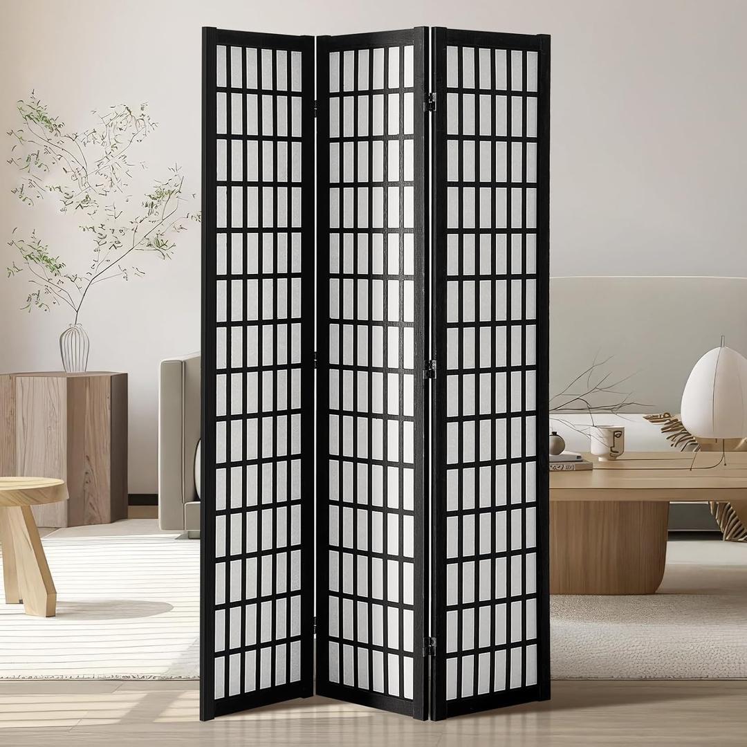 VEVOR Room Divider, 3 Panel Japanese Room Divider, Wood Folding Privacy Screen Indoor, Japanese Partition Dividers Portable Decoration Screens, for Room Separation Home Office Restaurant & Bedroom (Black)