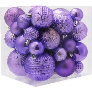 Christmas Ball Ornaments Light Purple Christmas Tree Decorations with Hang Rope-36pcs Shatterproof Christmas Ornaments Set with 6 Styles in 3 Sizes(Small Medium Large)