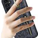 for Samsung Galaxy A13 5G Case with Card Holder for Women, for Samsung Galaxy A13 5G Phone Case Wallet with Credit Card with Ring Kickstand Zipper Slim Stand Case - Black Leopard