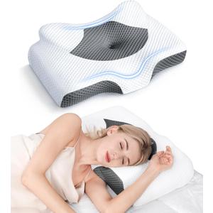 Osteo Cervical Pillow for Neck Pain Relief, Hollow Design Odorless Memory Foam Pillows with Cooling Case, Adjustable Orthopedic Bed Pillow for Sleeping, Support for Side Back Sleepers (Queen, 25.5 x 16.5 x 5.2/4.1 inches), Dark Grey