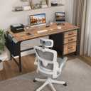 Lufeiya Computer Desk with Fabric File Drawers Cabinet, 55 Inch Reversible Home Office Desks with Filing Cabinet for Small Space, Study Writing Table PC Desks with Storage for Bedroom, Rustic Brown, 54.6"