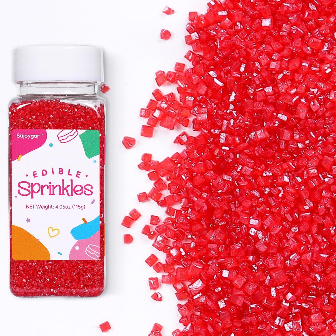 Red Sugar Sprinkles for Cake Decorating, 4.02oz Red Cake Sprinkles Edible for Cupcake Toppers Baking Cookies Ice Cream Chocolate Birthday Party Decorations (EXP 12/19/26)