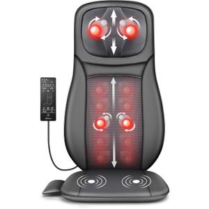 Snailax Shiatsu Neck Back Massager with Heat, Massage Chair pad with Height Adjustment, Full Back Kneading Shiatsu or Rolling Massage, Gifts for Men, Women (Dark Black and Grey)