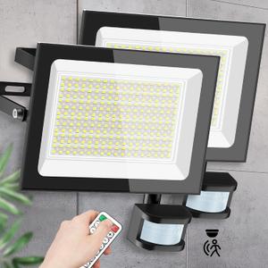200W 2 Pack Flood Lights Outdoor,20000lm LED Work Light with Plug, 6500K LED Light Dusk to Dawn Outdoor Lighting, IP66 Waterproof Security Flood Yard Lights for Stadium