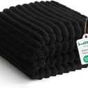HIMEET Black Ribbed King Size Blanket for Bed - 300GSM Lightweight Fleece Blanket for Men Women, Large Cozy Sofa Couch Bed Blankets Gifts, Striped Spring Home Room Decor, Black, 108x90 Inches