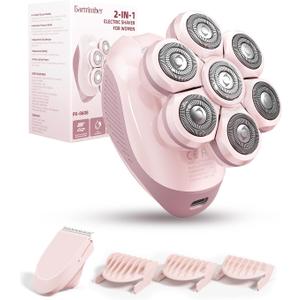 7D Electric Razors for Women: 2-in-1 Electric Shaver Trimmer for Ladies Flawless Legs & Full Body & Bikini - Waterproof Wet Dry Shaver w/LED Light & Travel Cap - Birthday Gifts for Wife Her (Pink)