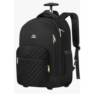 MATEIN Rolling Backpack for Women, 17 inch Water Resistant Wheeled Laptop Backpack, Large Carry On Luggage Travel Backpack with Wheels, Trolley Suitcase Business Overnight Roller Bag for Adults, Black
