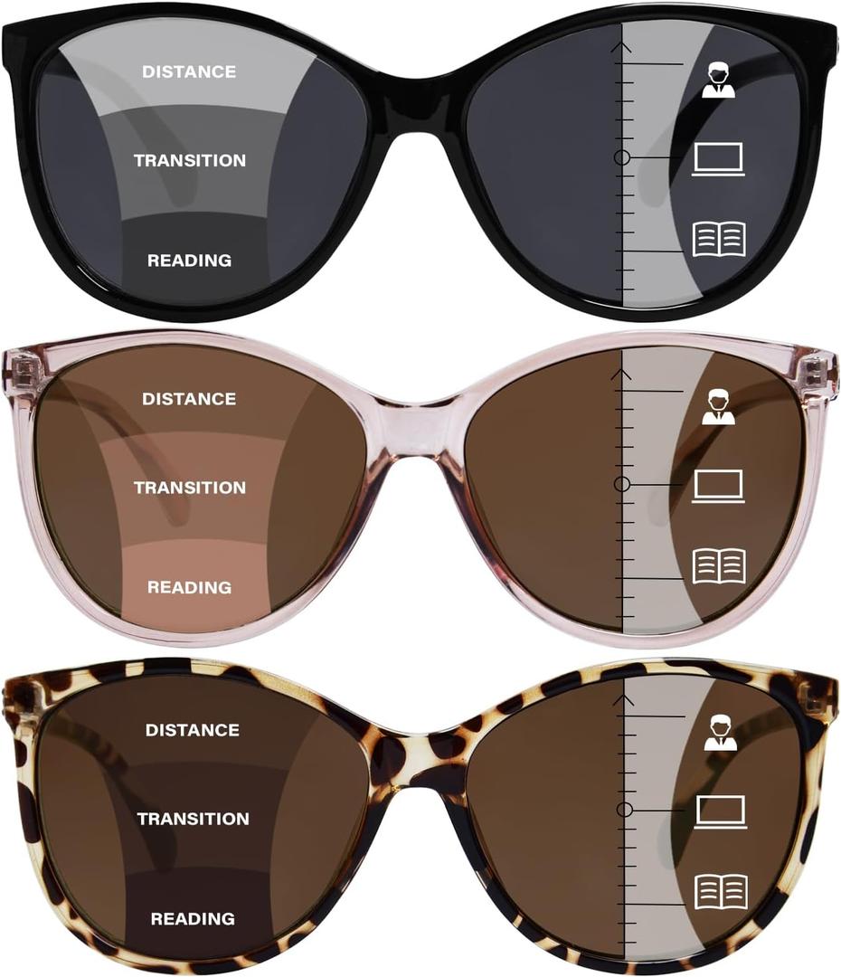YUKANG 3 Packs Progressive Multifocal Sunglasses for Women Men, Multifocus Sun Readers Outdoor Reading Sunglasses Women's with UV400 TBLBrown 1.5